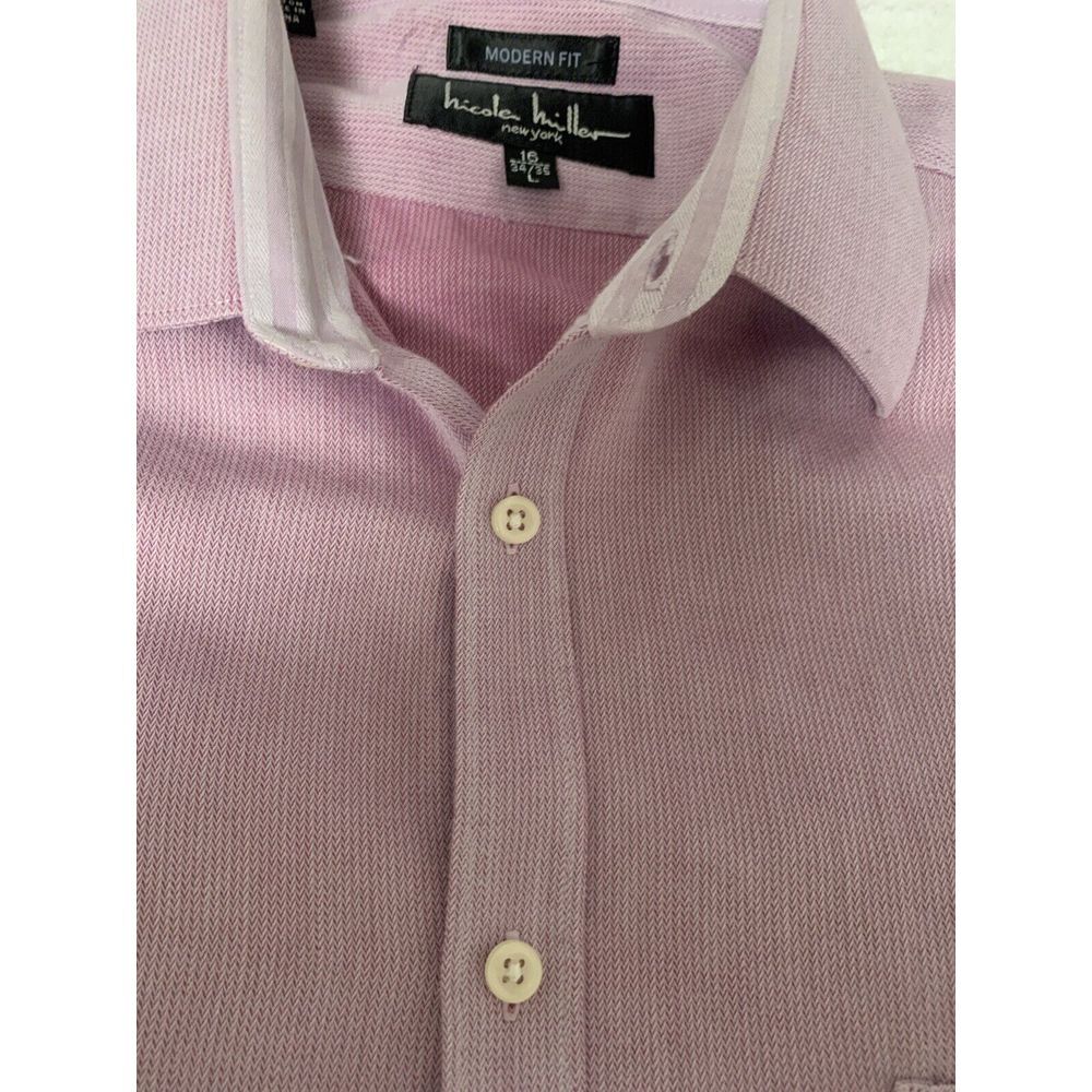 Nicole Miller Shirt Mens Large 16.5 Purple  Button Modern Fit‎ Collared 34/35 L